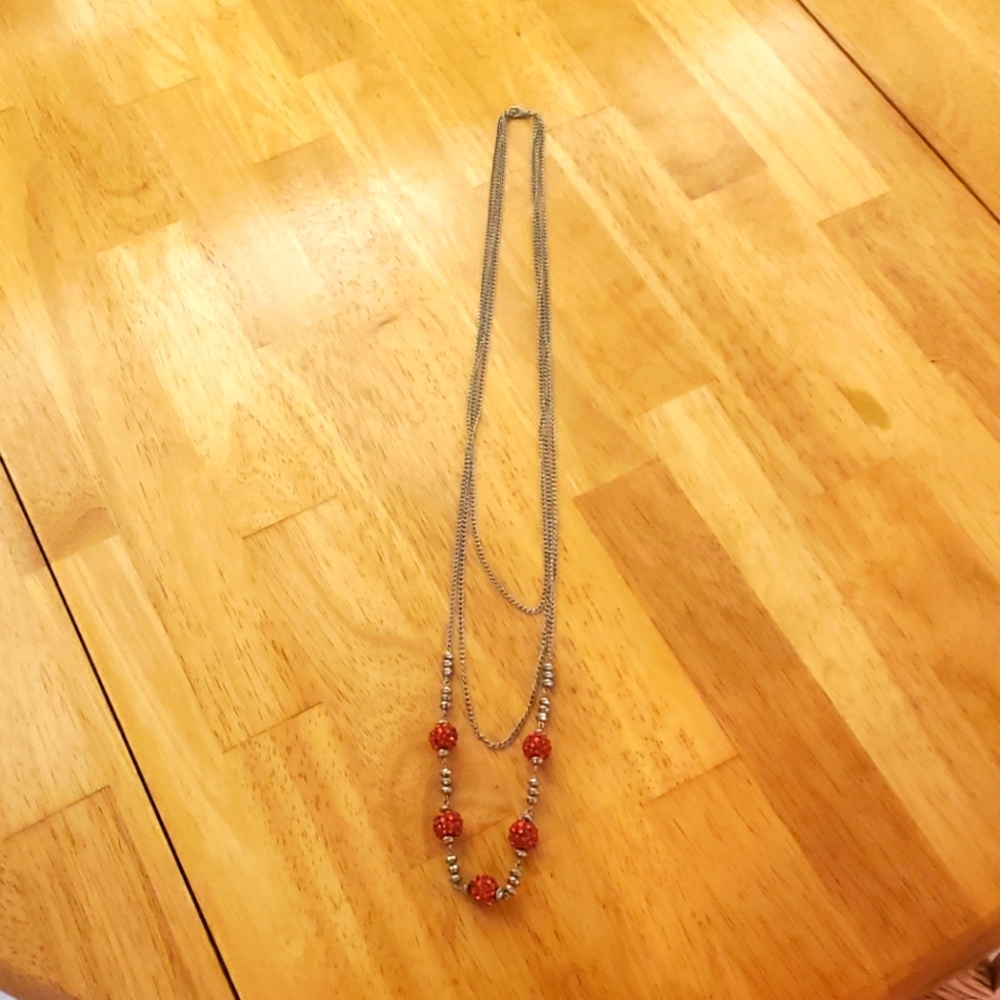 Red and Silver Chain Necklace